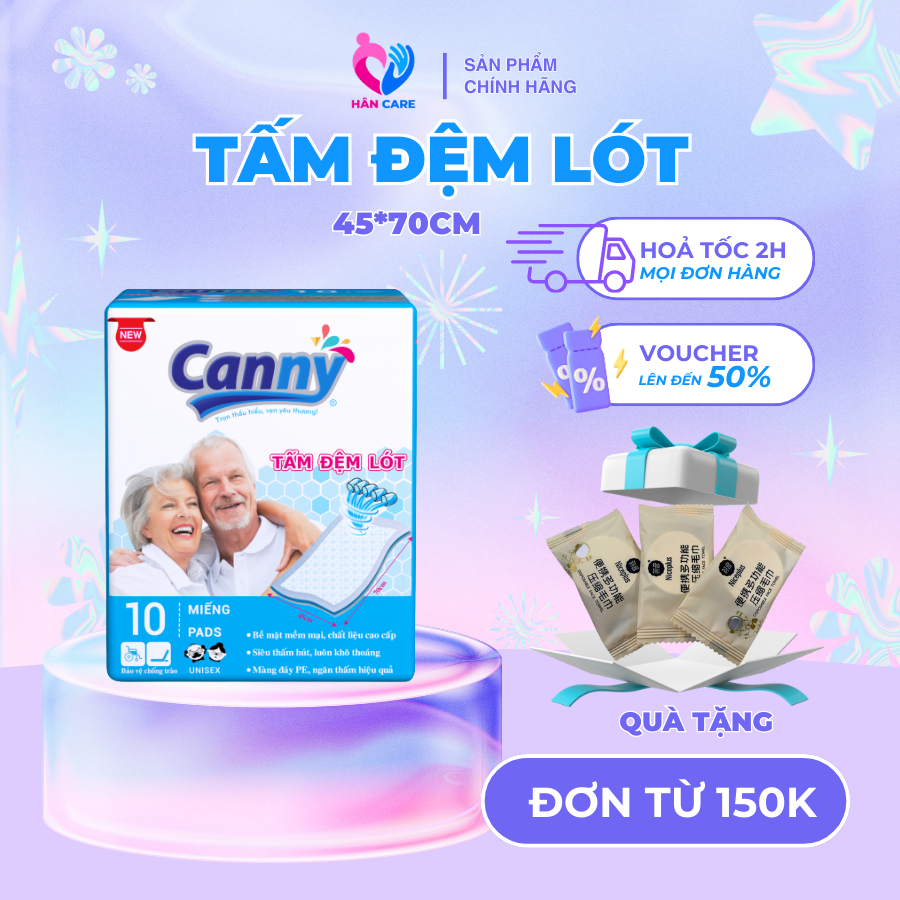 Tấm Đệm Lót Người Lớn Canny Siêu Mềm Mại, Siêu Thấm, Kháng Khuẩn (10 miếng)