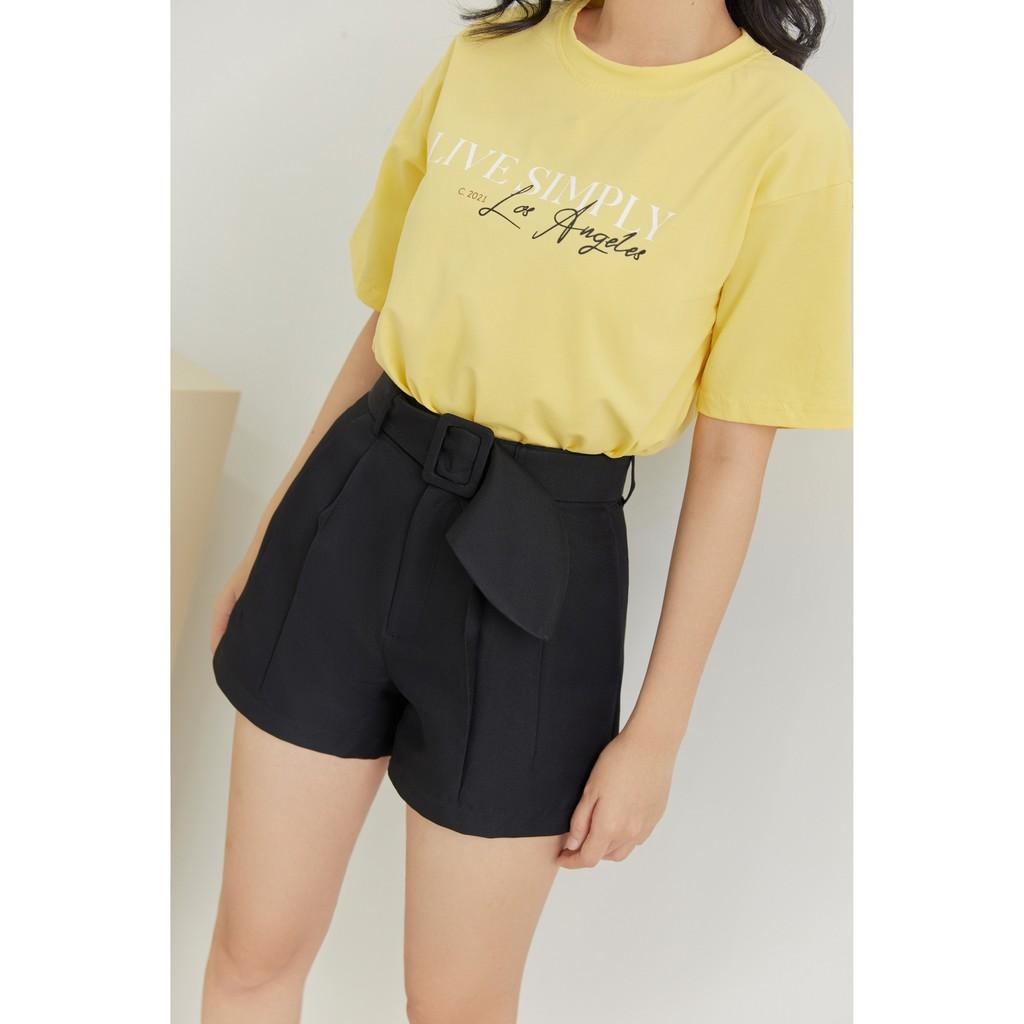 Quần Short Phối Thắt Lưng Màu Đen EDINI - S145