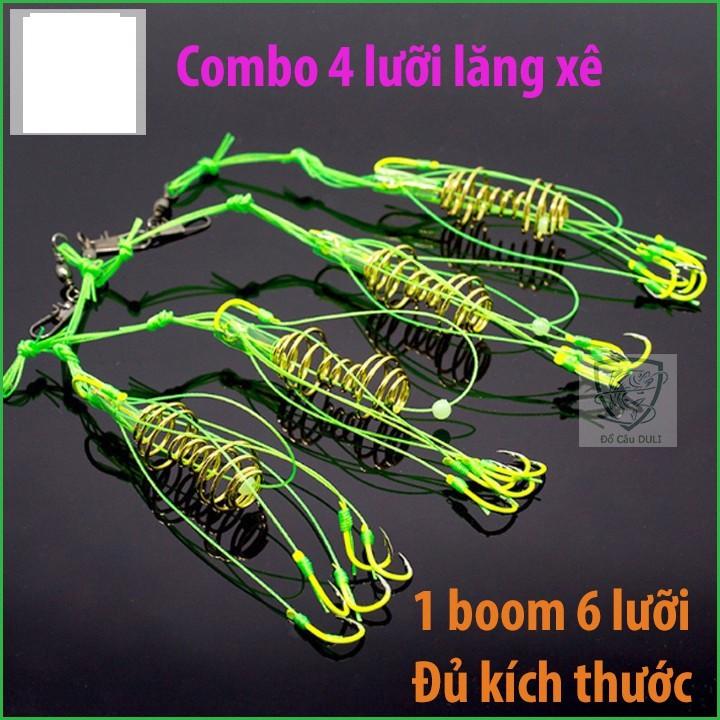 Hộp 4 lưỡi câu cá, lưỡi lăng xê (lancer) xanh chất lượng đủ kích thước LC-3