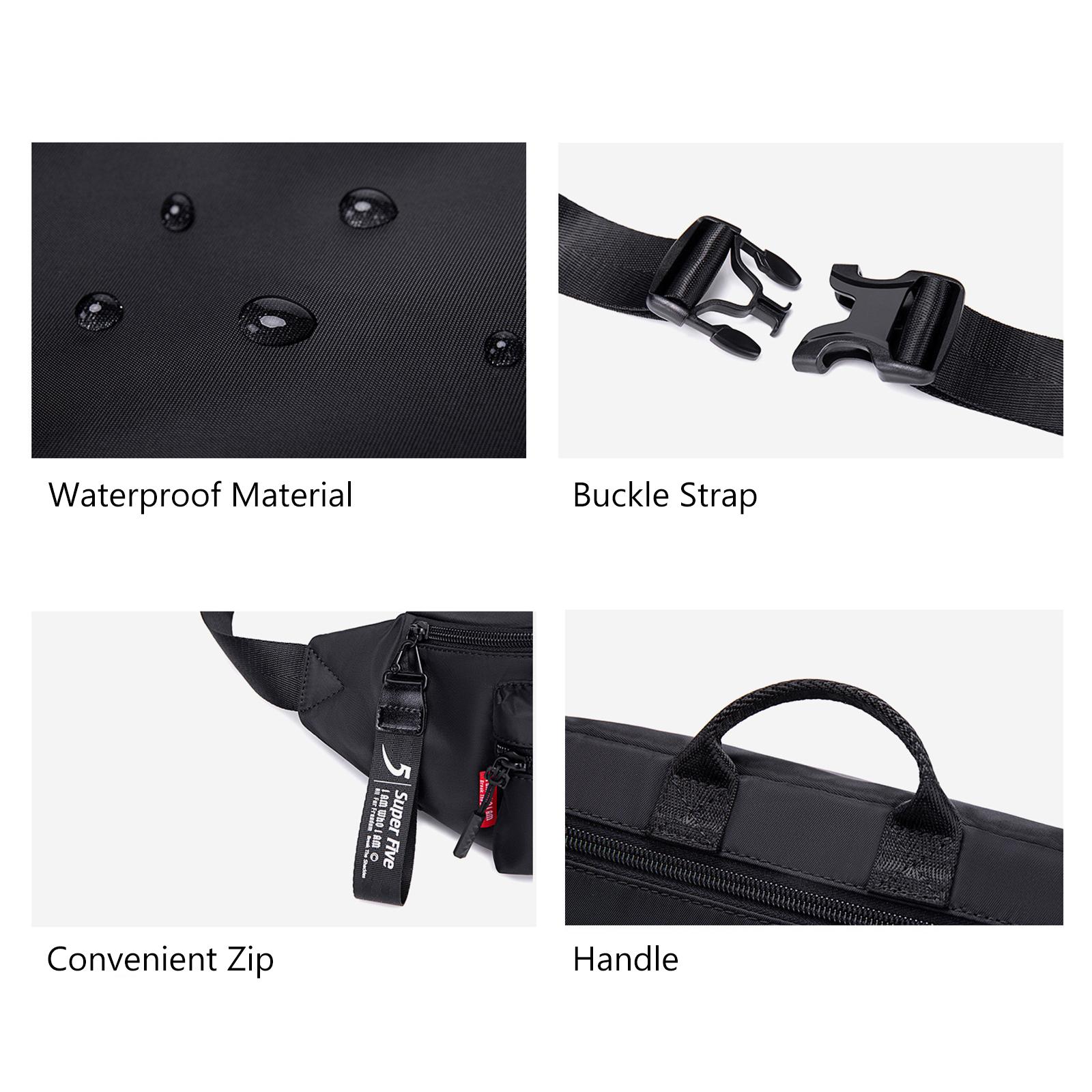 Women Men Black Waist Bag with Pocket Zip Adjustable Strap Multipurpose Belt Bag Shoulder Bag