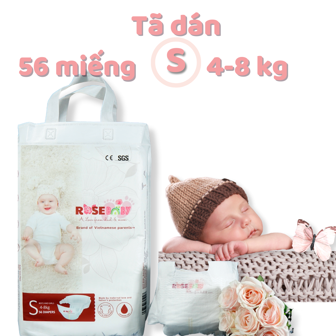Bịch Bỉm Dán Rose Baby Size S56 (56 miếng)