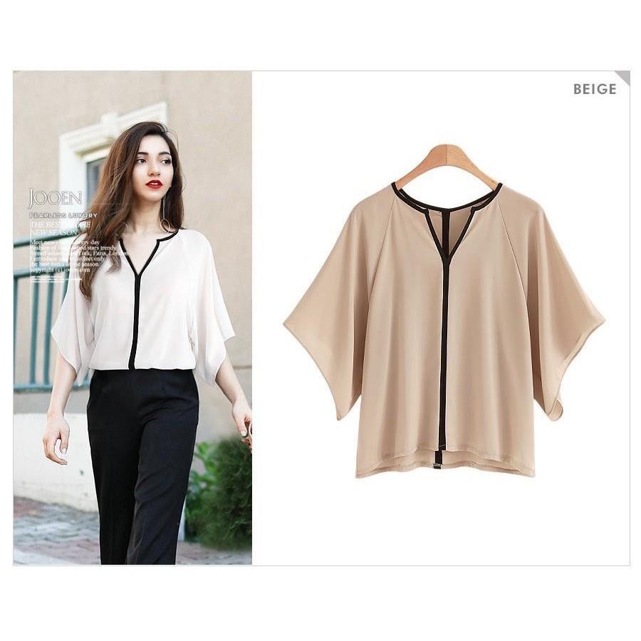 TK381-ÁO KIỂU VIỀN MÀU TAY NGẮN S-6XL
