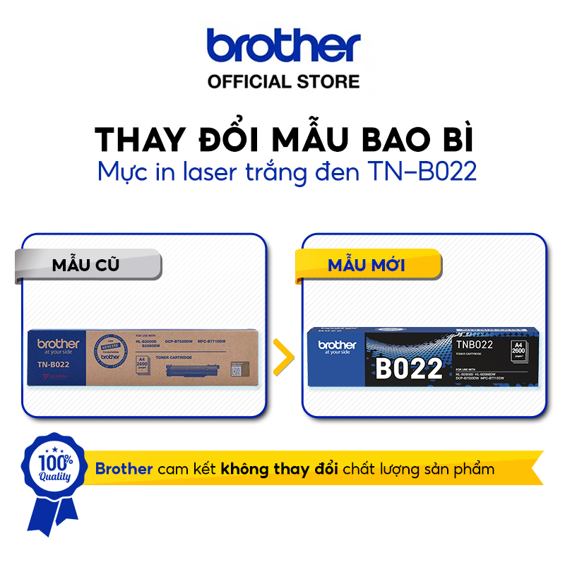 Mực in laser trắng đen Brother TN-B022 cho máy in HL-B series - Hàng chính hãng