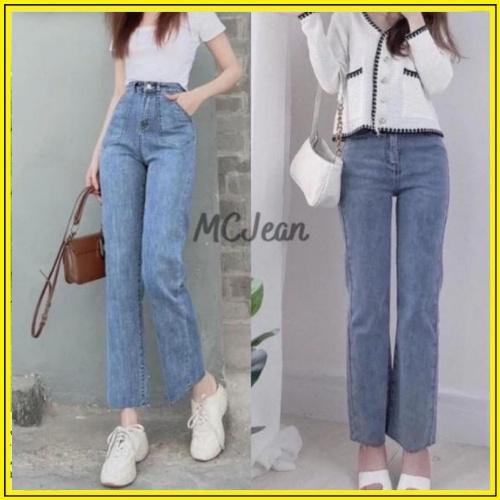 Quần bò jean nữ ống loe đứng rộng suông co giãn jeans cạp cao cao cấp Hottrend 2022