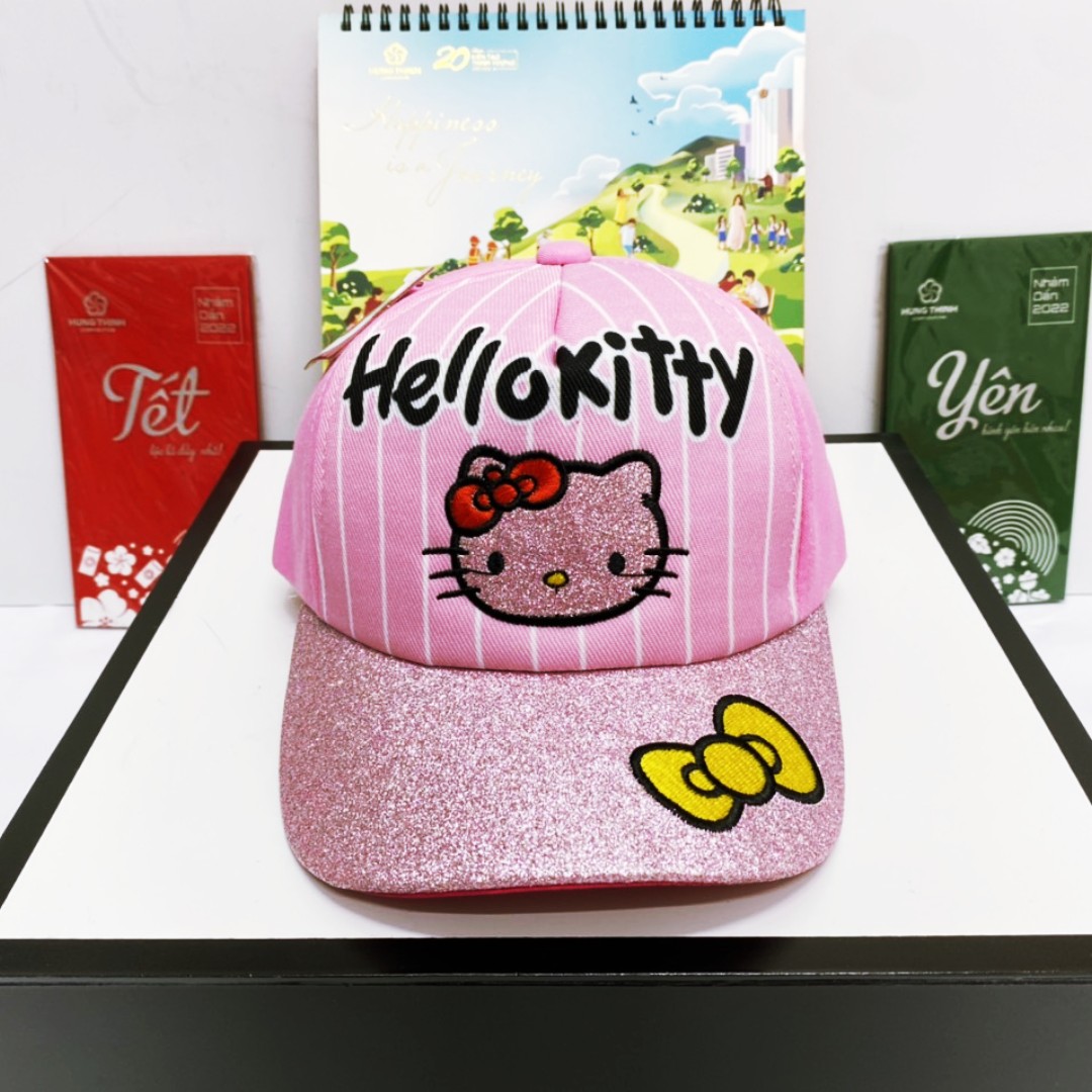 Nón Kết Bé Gái Thêu Hình Mèo Kitty Siêu CuTe /Bé Từ 3 Tuổi -6 Tuổi .
