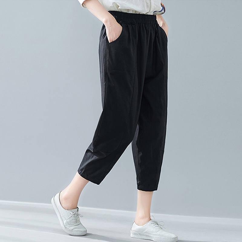 Quần Baggy đũi nữ Đũi Viết thiết kế lưng thun ống lửng QT40
