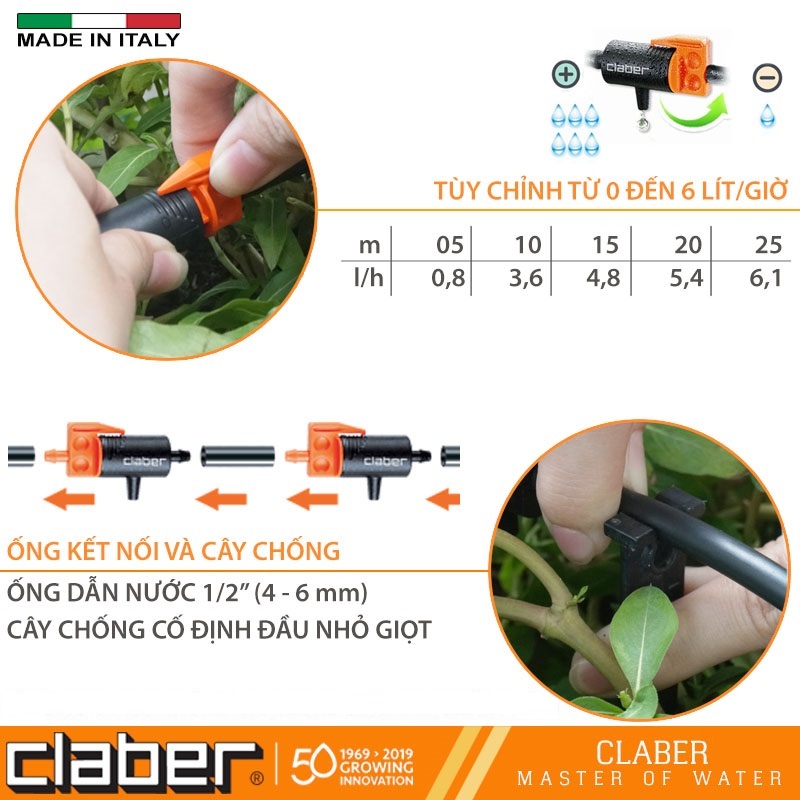 Combo Tưới Nhỏ Giọt Tự Động Claber, bộ hẹn giờ 8422 + bộ Kit 10 tưới nhỏ giọt DRIPKIT10
