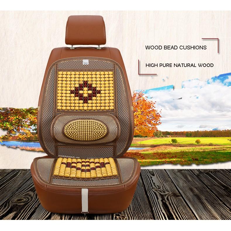 Hình ảnh Bộ tấm lưới tựa lưng massage hạt gỗ lót ghế trên xe hơi, ô tô - Bộ đệm hạt gỗ thoáng khí lót ghế ô tô ,văn phòng