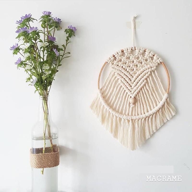 Macrame dreamcatcher vòng tròn trang trí tường homestay, phòng ngủ xinh xắn