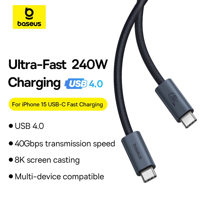 Cáp Sạc Nhanh Truyền Dữ Liệu Baseus Flash Series 2 USB4 Full Featured Data Cable Type-C to Type-C 240W (Hàng chính hãng)
