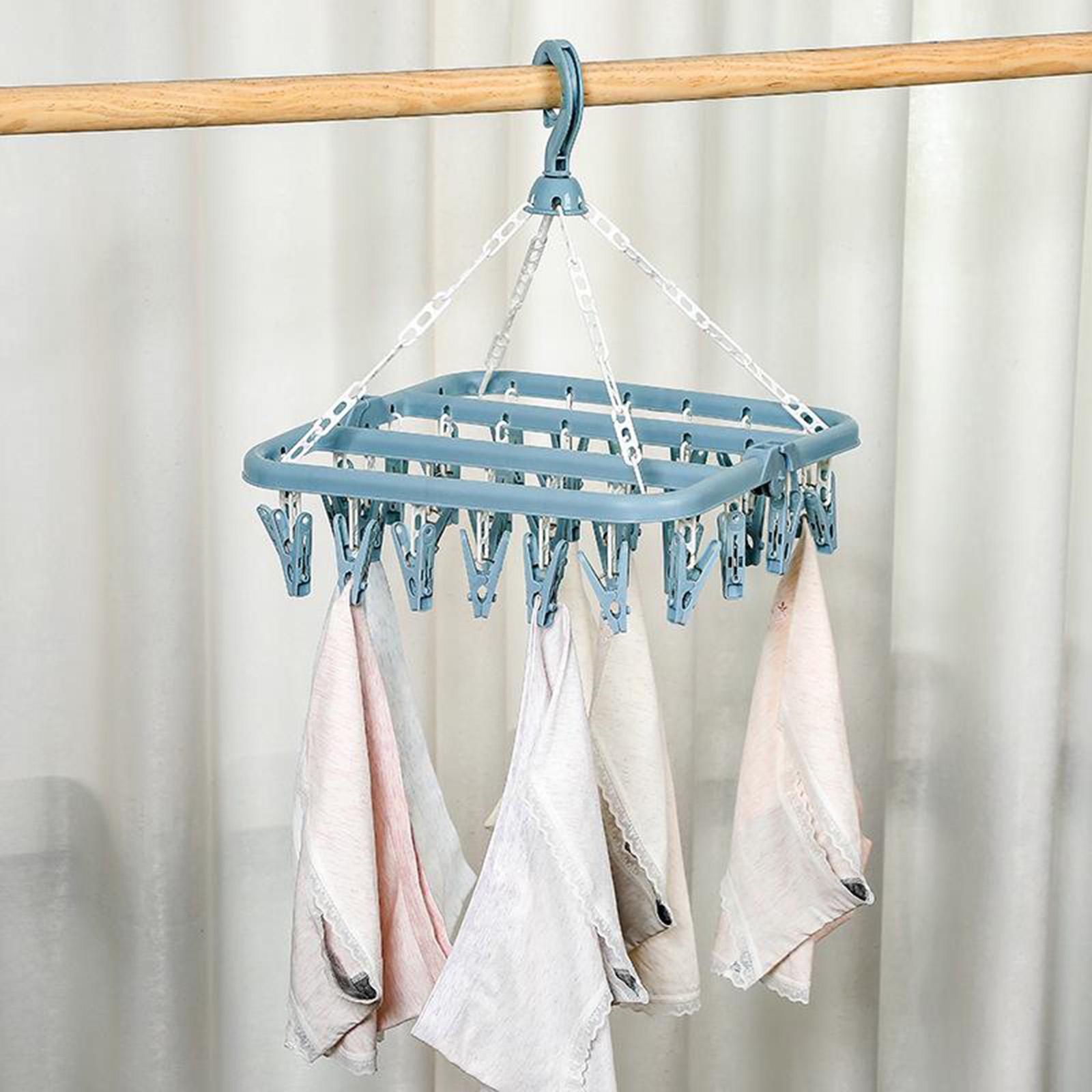 2 Pieces Indoor 32 Peg Laundry Foldable Clip Hanger Underwear