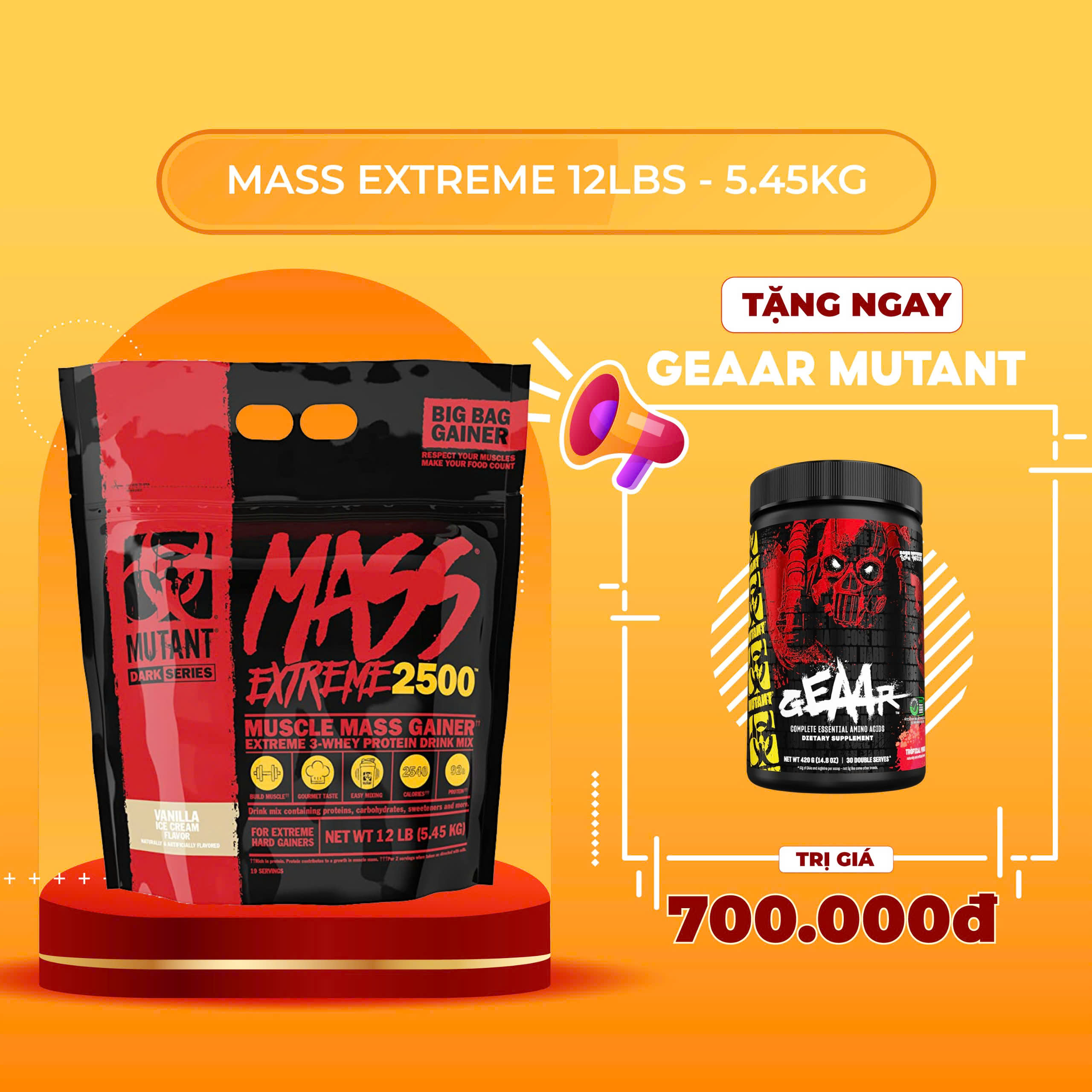 Sữa Tăng Cân Mutant Mass XXXTreme 2500 12Lbs - Túi 5.45Kg - vị JACKED BERRY BLAST FLAVOR