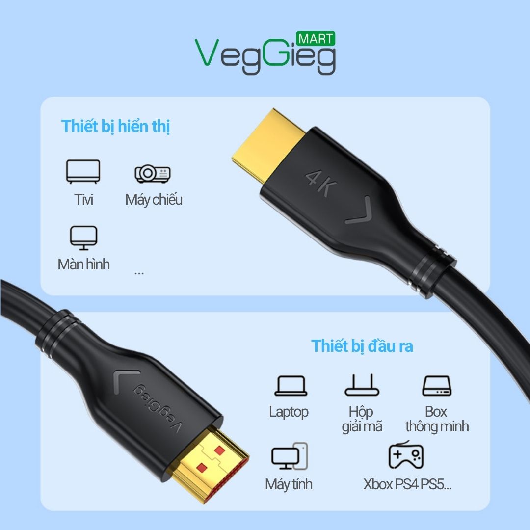 Cáp HDMI 4K VegGieg 10m, 15m, 20m hàng chính hãng