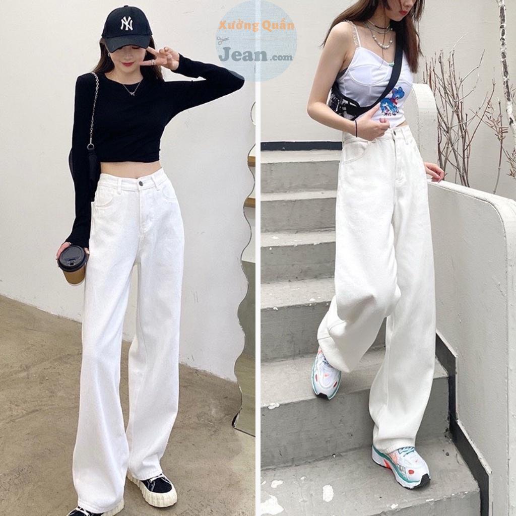 Quần Kaki Jean Nữ Ống Rộng Lưng Cao Dáng Suông Phong Cách Ulzzang Cực Chất Màu Trắng Trơn 3 size SML 522