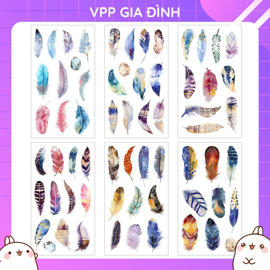 Bộ 6 Tấm Nhãn Dán Sticker Trang Trí Giấy Lông Vũ