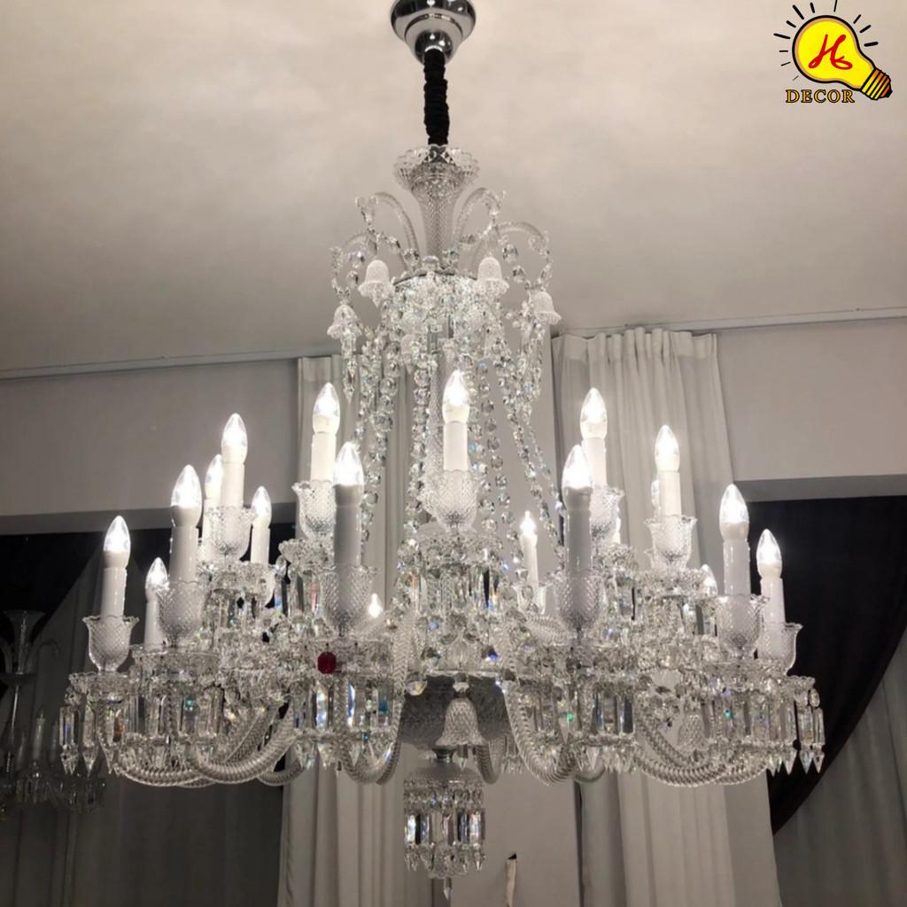 Đèn chùm pha lê trắng 24 tay BACCARAT bản đầy đủ chuông cao cấp phòng khách phong cách bắc âu HQ DECOR (HÀNG NHẬP KHẨU)