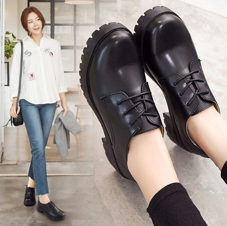 Women's British style plus velvet short boots PU leather Oxford mid heel Martin boots