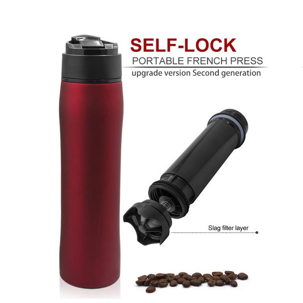 Portable French Press Coffee Maker Vacuum Insulated Travel Mug Stainless Steel Coffee Tea Maker Bottle for Hiking, Camping, Outdoors