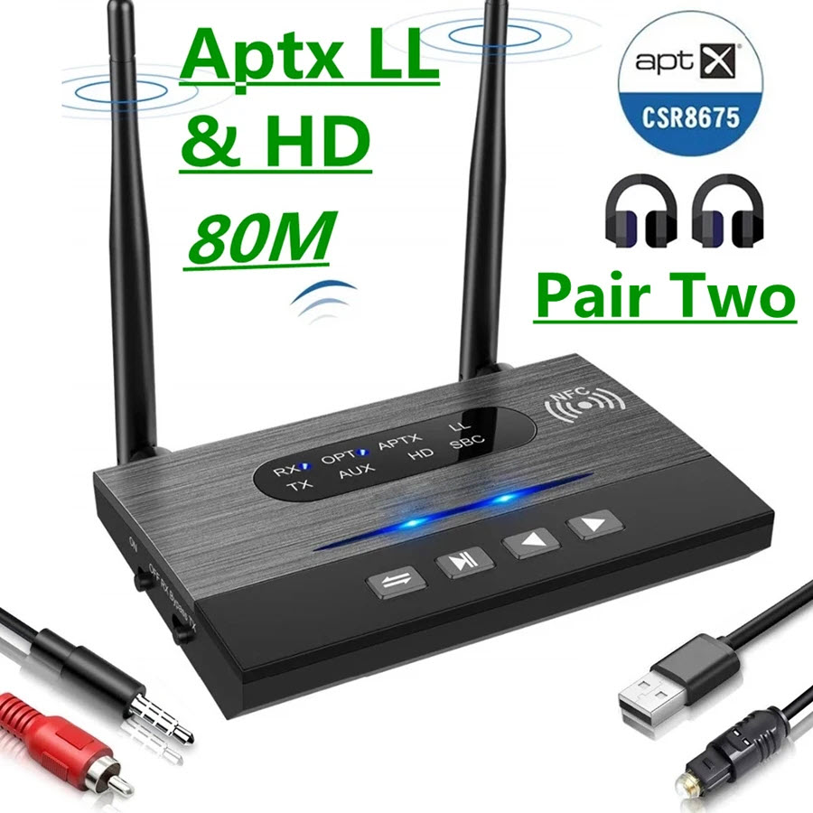 Bộ thu phát bluetooth 5.0 B22 bộ chuyển đổi âm thanh NFC quang học APTX-HD ll 3.5mm RCA AUX cho TV tai nghe. Bluetooth Receiver Transmitter For TV PC Aptx HD LL Low Latency Spdif Optical 3.5mm AUX Jack RCA BT 5.0 Audio Wireless Adapter