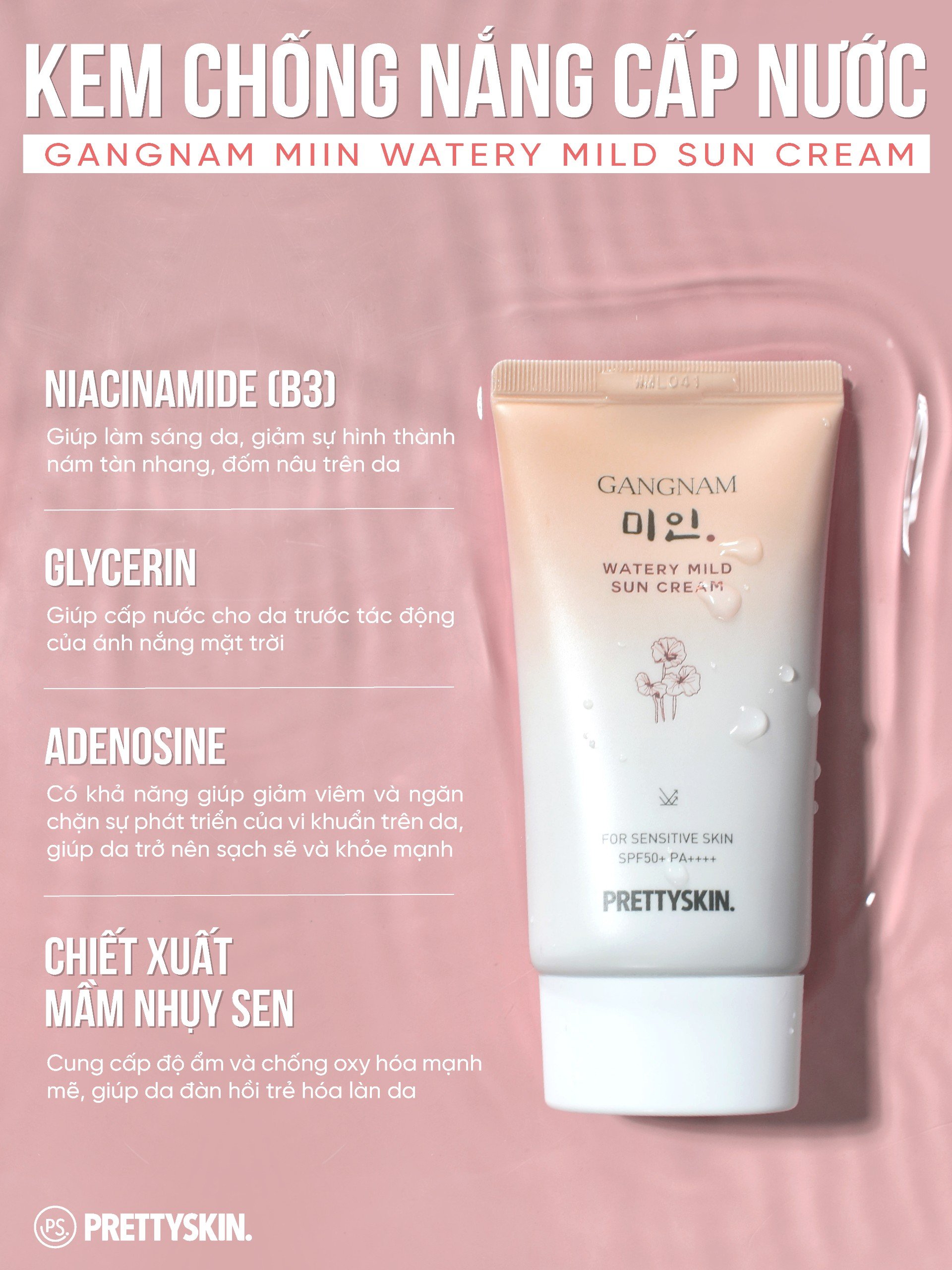 Kem chống nắng cấp nước dành cho da khô Pretty Skin Gangnnam Min Watery Mild Sun Cream