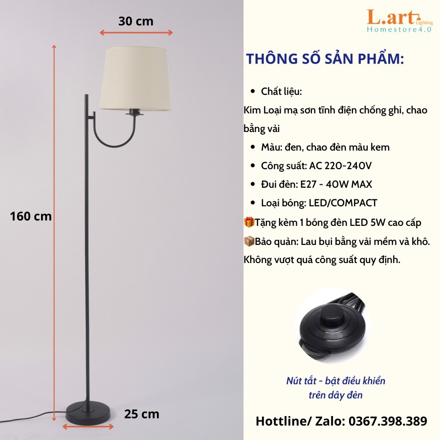 Đèn sàn phòng khách dáng cổ điển, vintage DCLA003