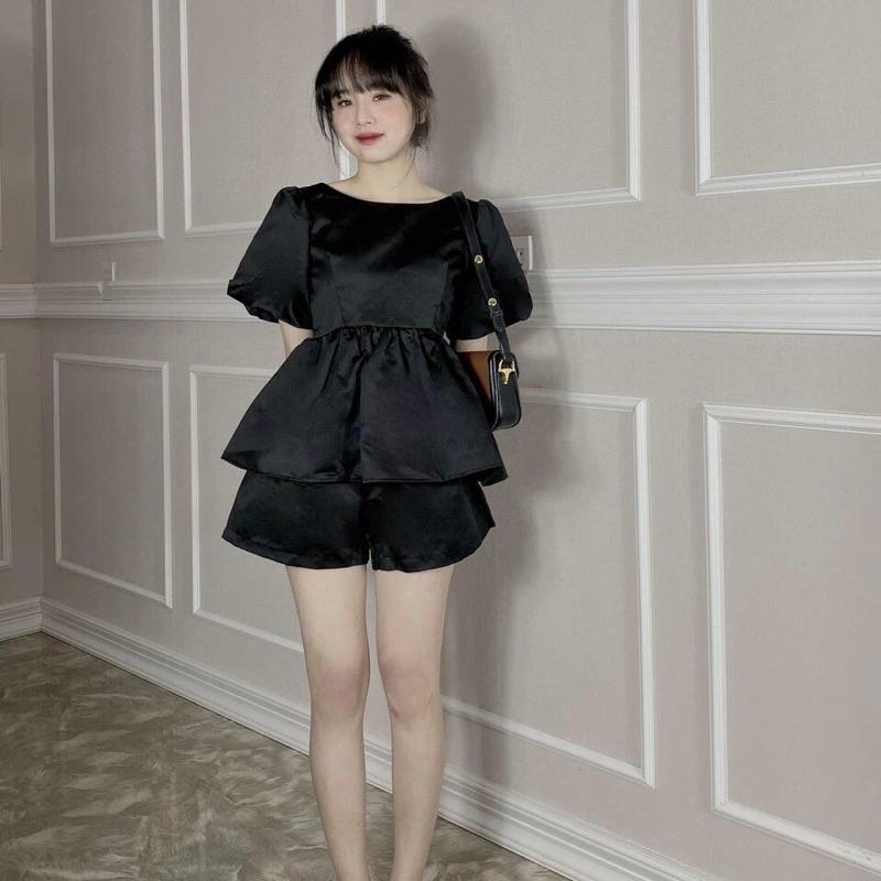 Sét Babydoll Nơ Kem Áo Tay Bồng Siêu Xinhh
