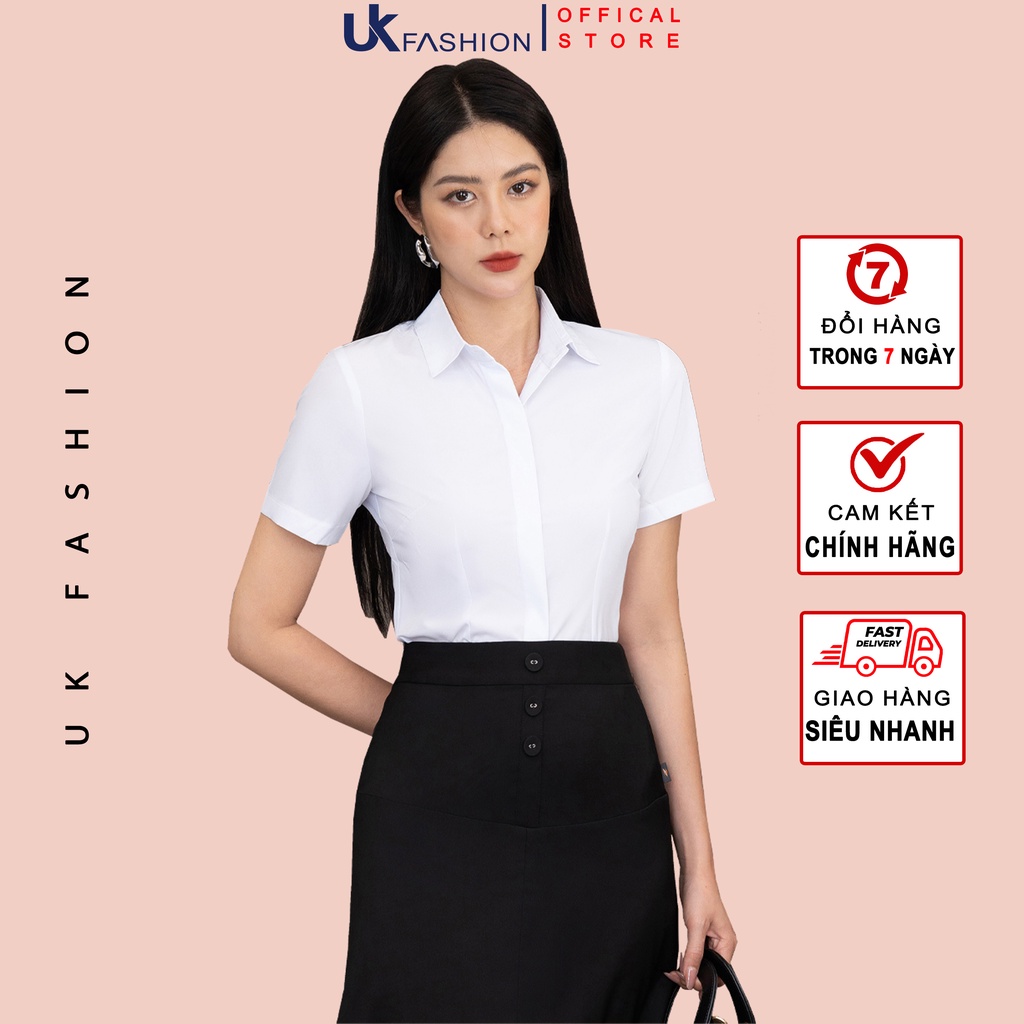 Áo Sơ Mi Nữ Công Sở Cộc Tay UK Fashion Thiết Kế Cổ Đức Trơn Màu, Chất Liệu Lụa Hàn Cao Cấp NKSM2201008