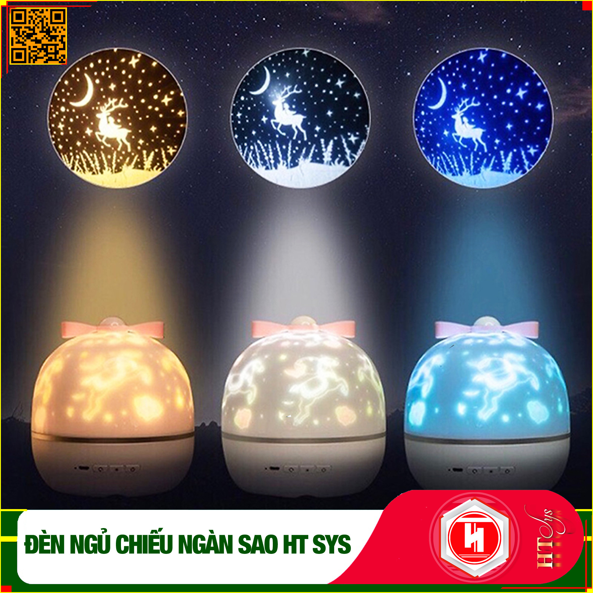 Đèn ngủ chiếu trần 3D có chế độ xoay và 6 set hình chiếu phim HT SYS