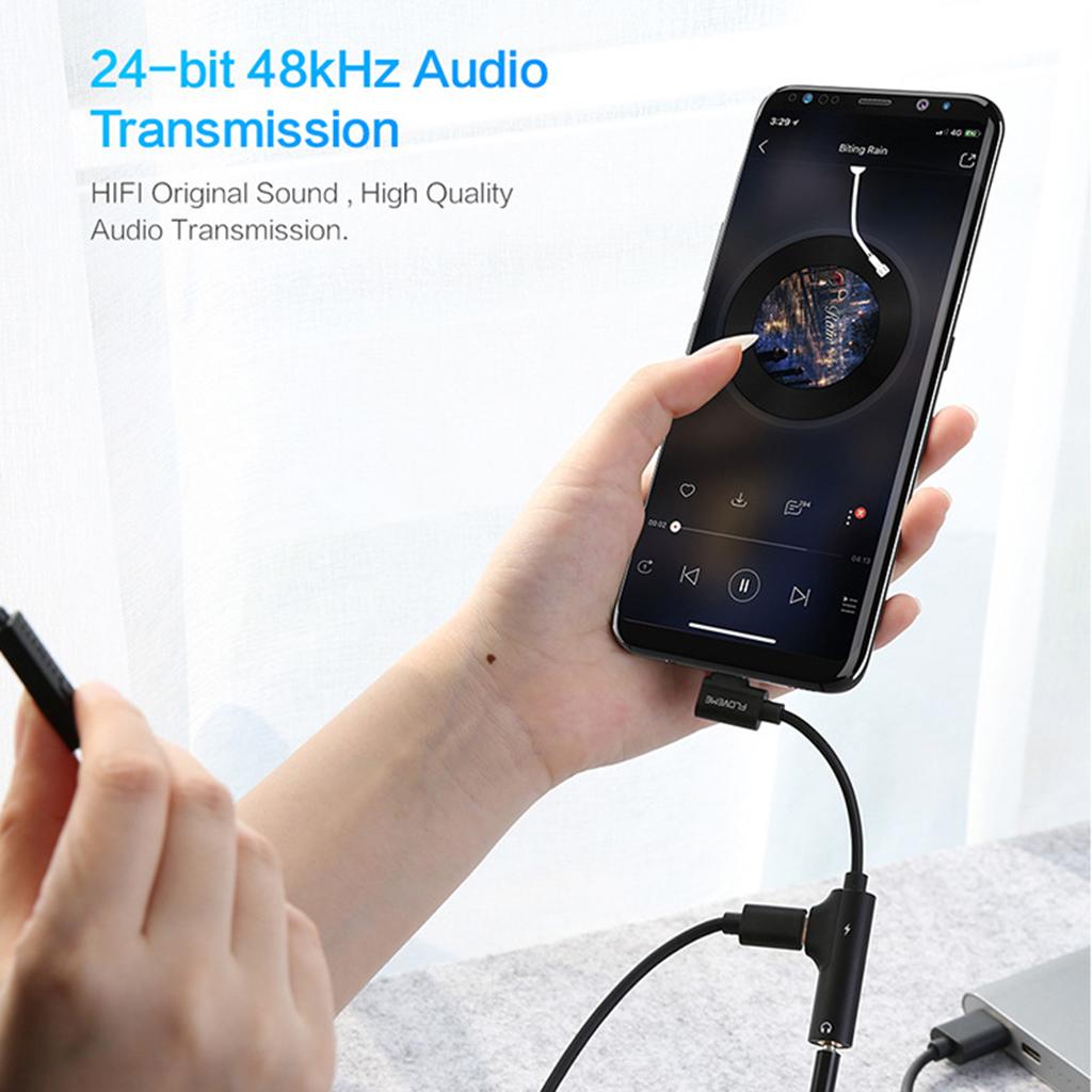 Audio and Charger Adaptor Headphone  Converter for Type-C Phones black