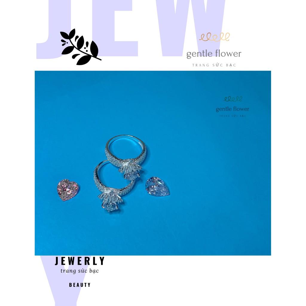 Nhẫn bạc ta nữ đính đá chấu viền thiết kế sang trọng Gentle Flower