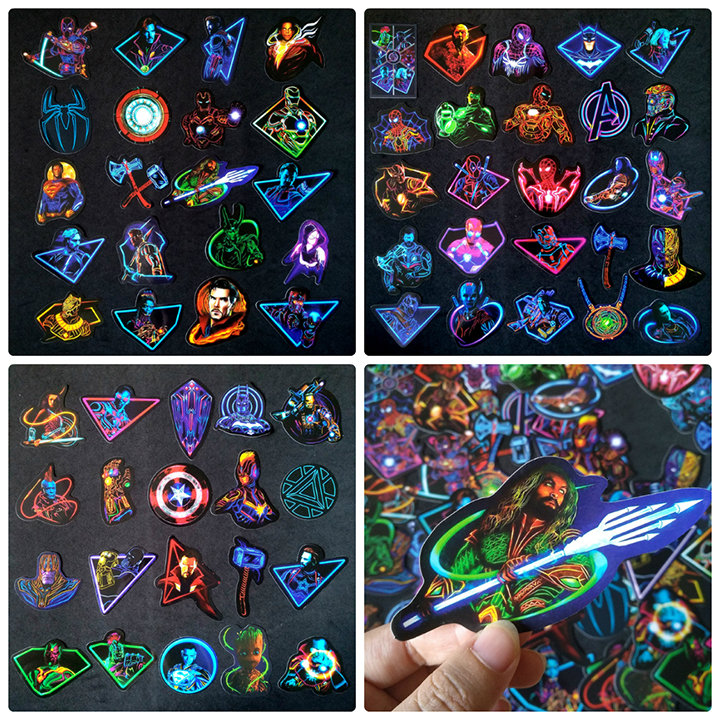 Bộ Sticker dán cao cấp chủ đề AVENGERS PHONG CÁCH ĐÈN NEON - Dùng dán Xe, dán mũ bảo hiểm, dán Laptop