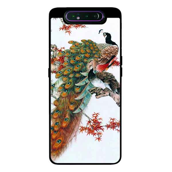 Hình ảnh Ốp Lưng Dành Cho Samsung A80 mẫu Chim Công Hoa Đỏ - Hàng Chính Hãng
