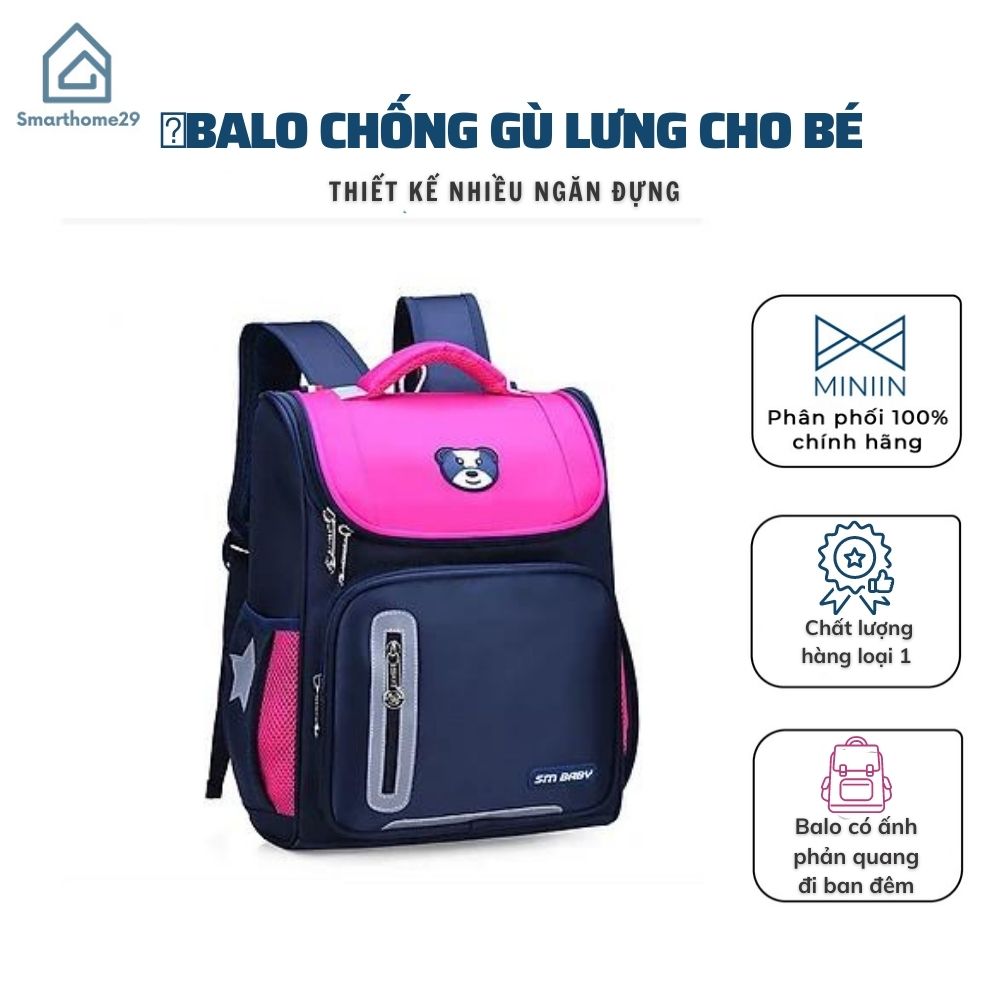 Balo Học Sinh Cho Bé Cấp 1 Chống Gù Lưng MINIIN ,Có Phản Quang,Chống Thấm Nước,Nhiều Ngăn Tiện Dụng - Hàng Loại 1