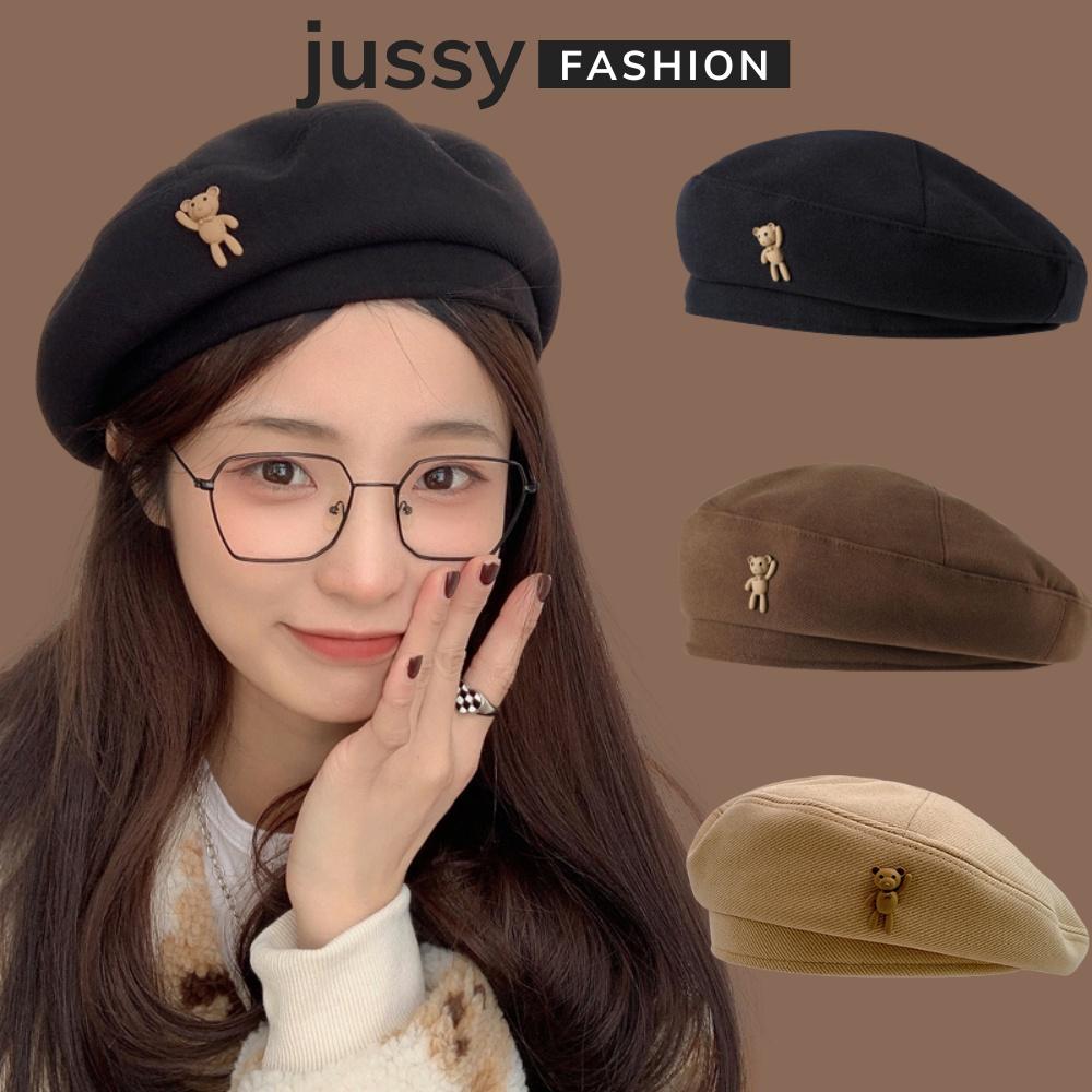 Mũ Nồi Icon Gấu Dễ Thương Jussy Fashion Mũ Beret Nữ Chất Vải Nỉ Phong Cách Vintage Nhiều Màu Sắc Hot Trend