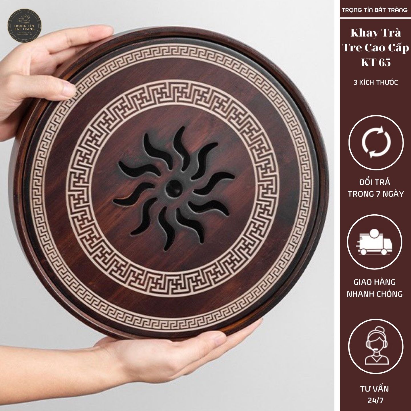 Khay Trà Tre Cao Cấp Hình Tròn 3 Kích Thước KT 65