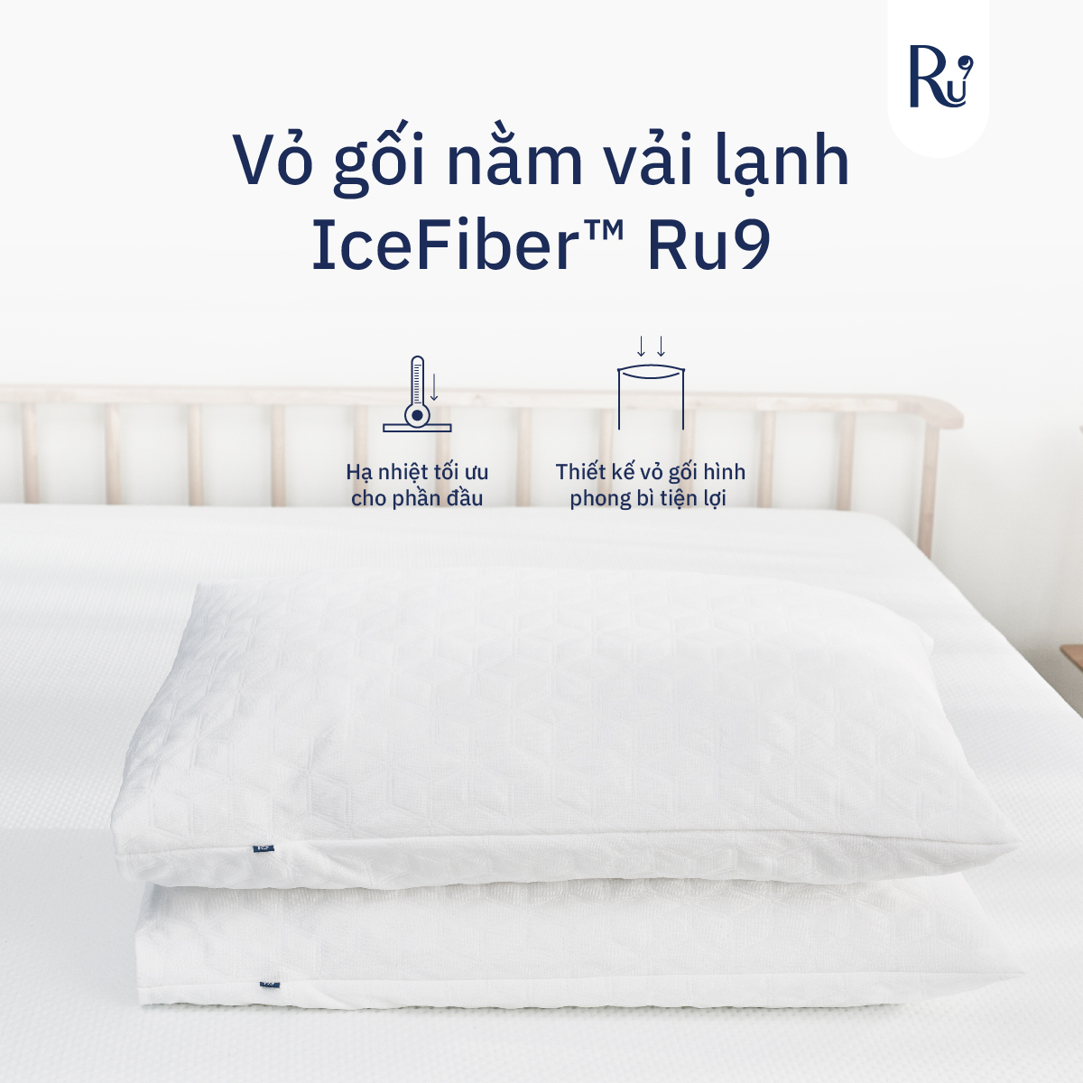 Bộ 2 Vỏ Gối Nằm Vải Lạnh IceFiber™ Ru9 - Hỗ Trợ Giấc Ngủ Mát Mẻ và Thoải Mái | Kích Thước: 50 x 70 cm