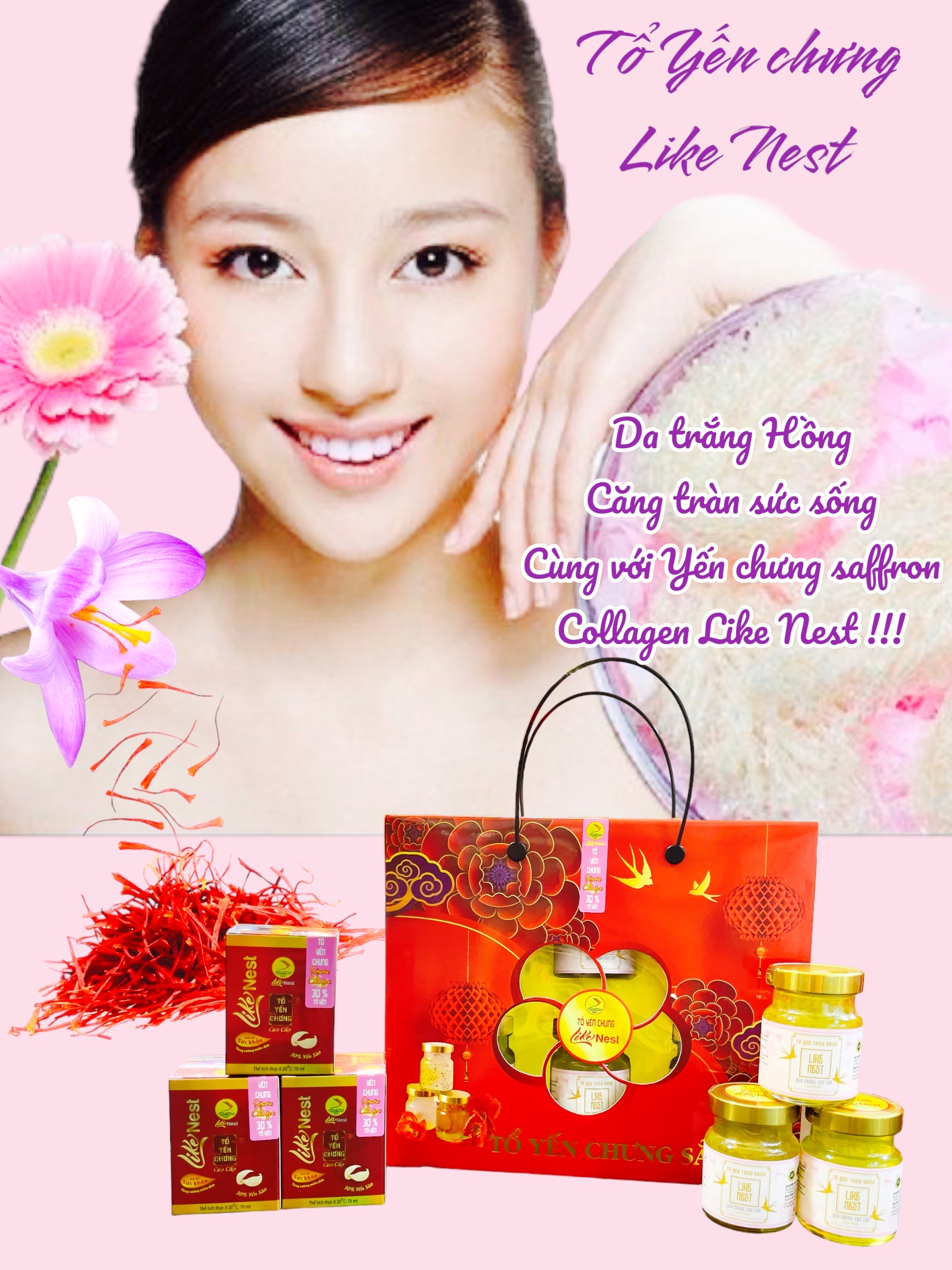 Yến Chưng Cao Cấp Mix Collagen Saffron Like Nest 30% Yến Nguyên Chất