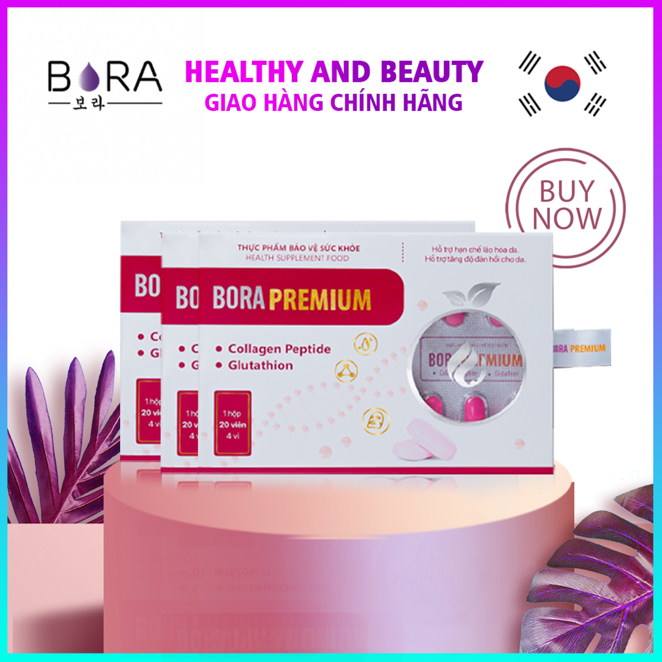 Viên uống trẻ hóa và trắng da Bora Premium hộp 20 viên