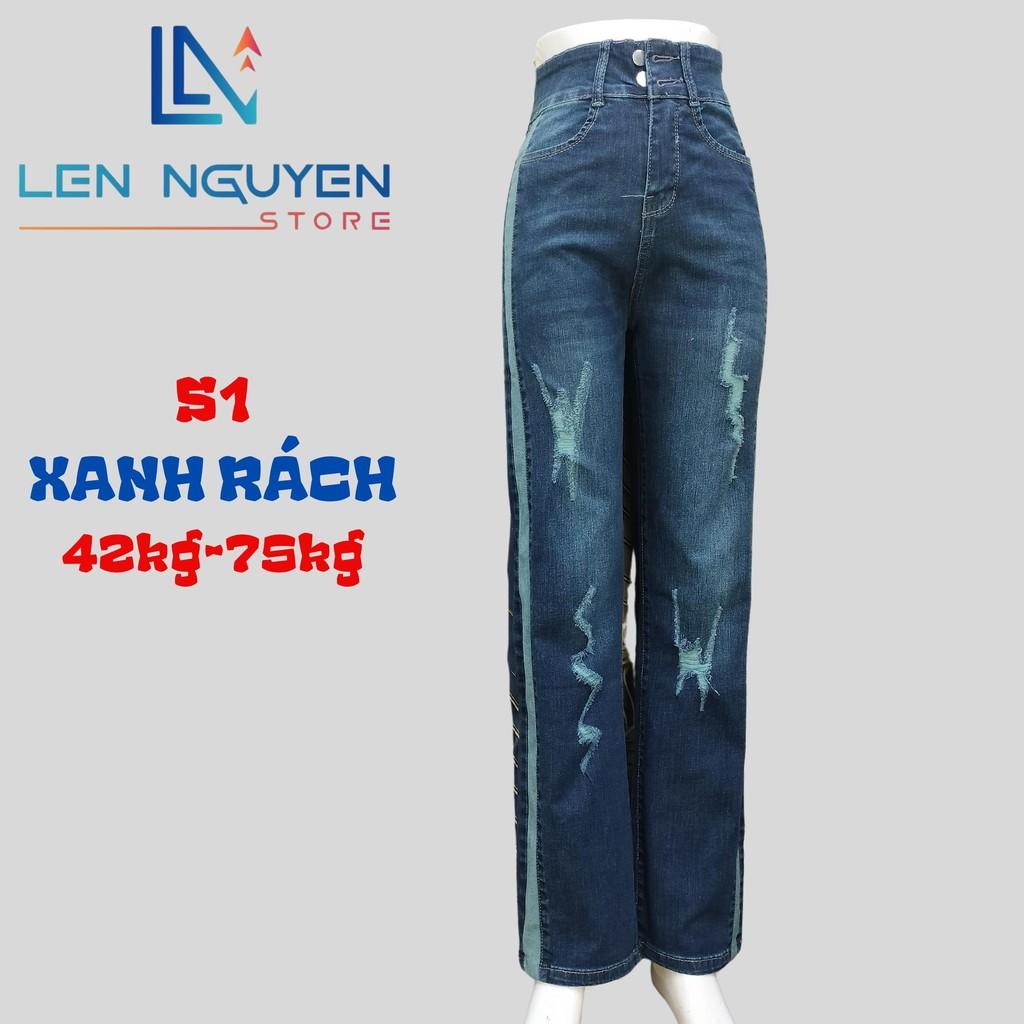 S1_Quần jean nữ, suông, lưng cao, quần bò nữ dáng ôm, quần rin nữ có big size, cho 42kg đến 75kg,LEN NGUYEN STORE - Xanh Nhạt