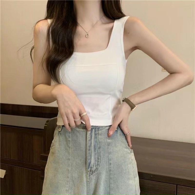 Áo bra sát nách cổ vuông chất cotton tăm siêu thoáng có mút đệm