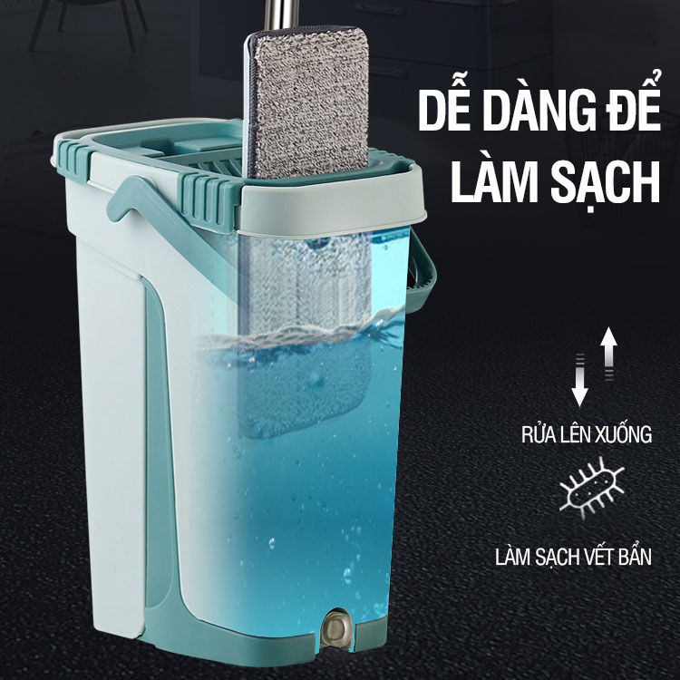 Bộ lau nhà thông minh Kitimop-S1 có thùng lau nhà 2 ngăn tự vắt, chổi lau nhà xoay 360 độ lau sạch khô nhanh, 2 bông lau