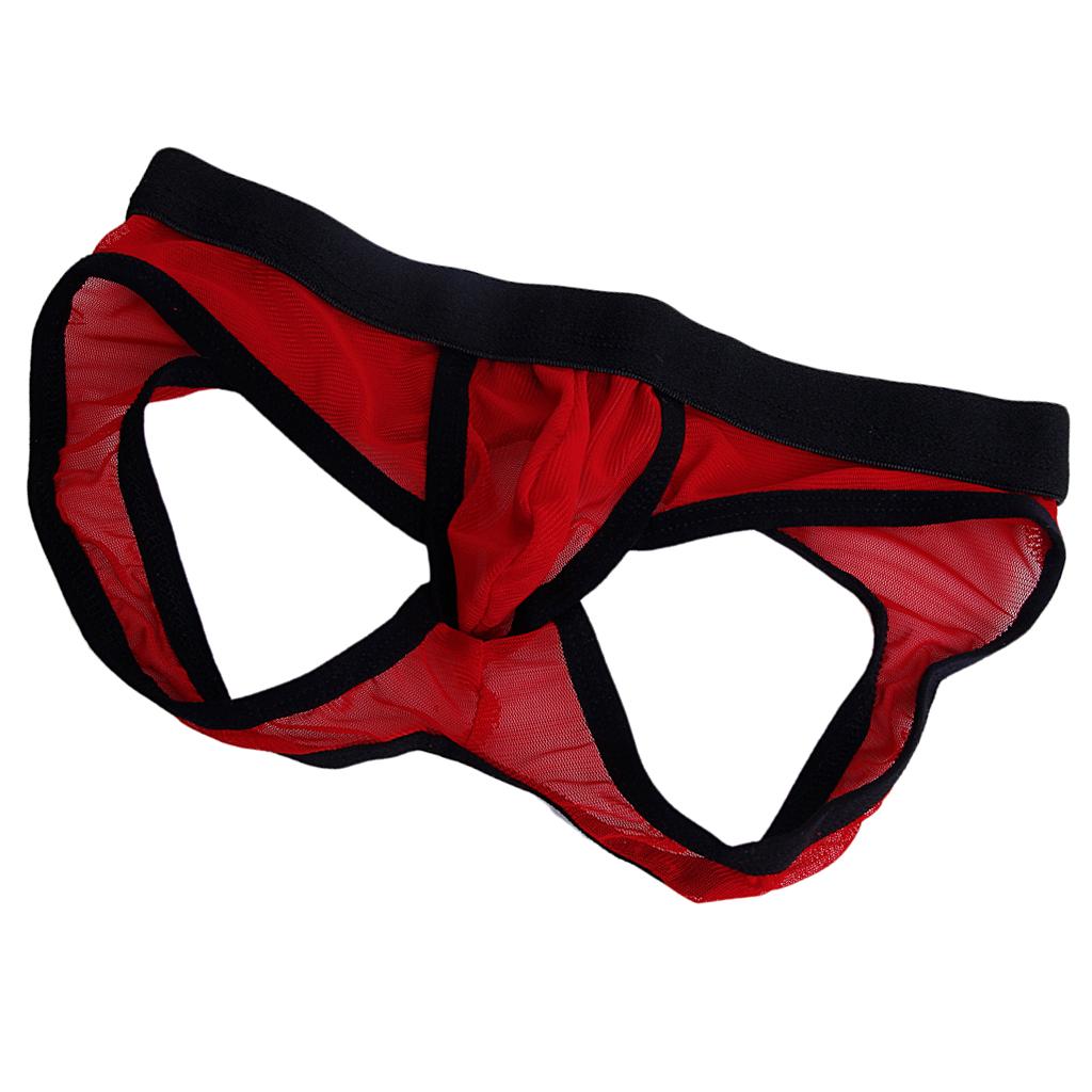 Sexy Mens Mesh Stretch Pouch Thong Back Open Underwear G-string Panty Red