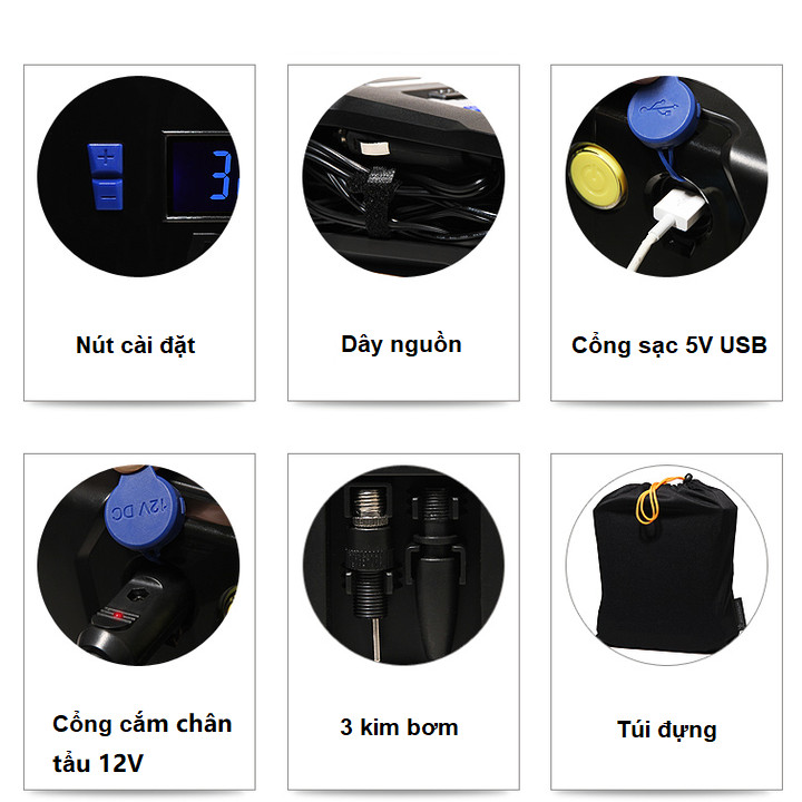 Máy bơm lốp ô tô, xe hơi tự ngắt Michelin 4398ML động cơ mạnh mẽ 180W cho áp suất tối đa 150PSI, tốc độ bơm nhanh 35l/phút