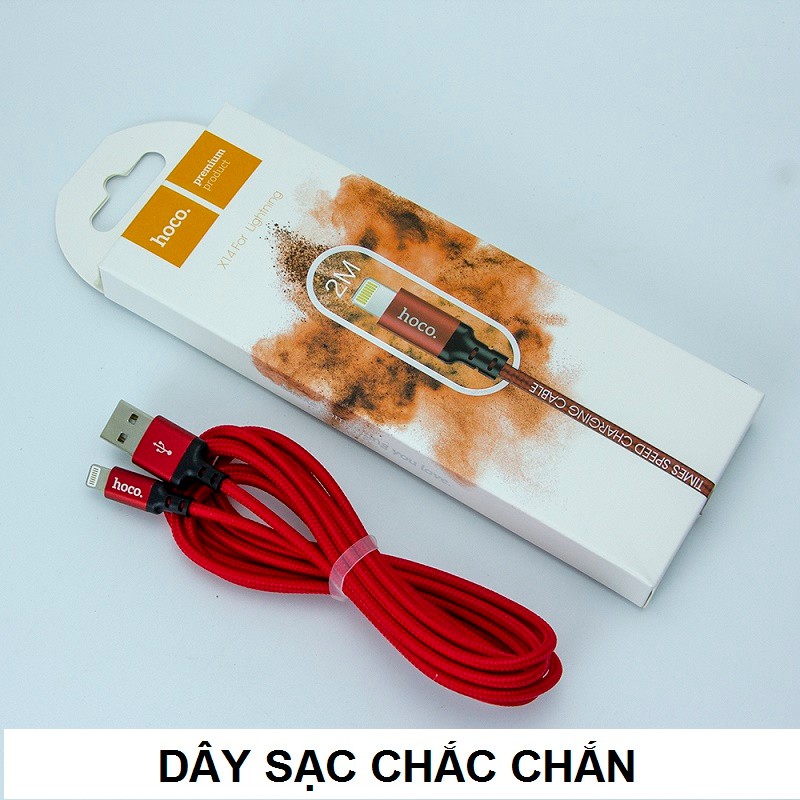 Cáp Sạc Iphone hoco x14 Sạc Nhanh 2A - Dây Sạc Bọc dù chống đứt, chống rối tiện lợi cho mọi dòng máy - Dành cho IOS - Hàng Nhập Khẩu