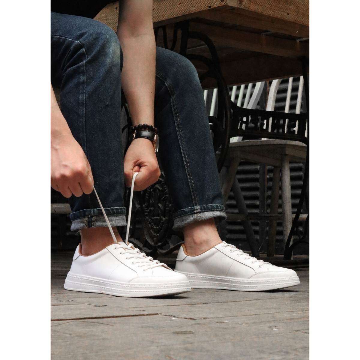 Giày sneaker da bò trắng LC2101 White Lucas Shoes