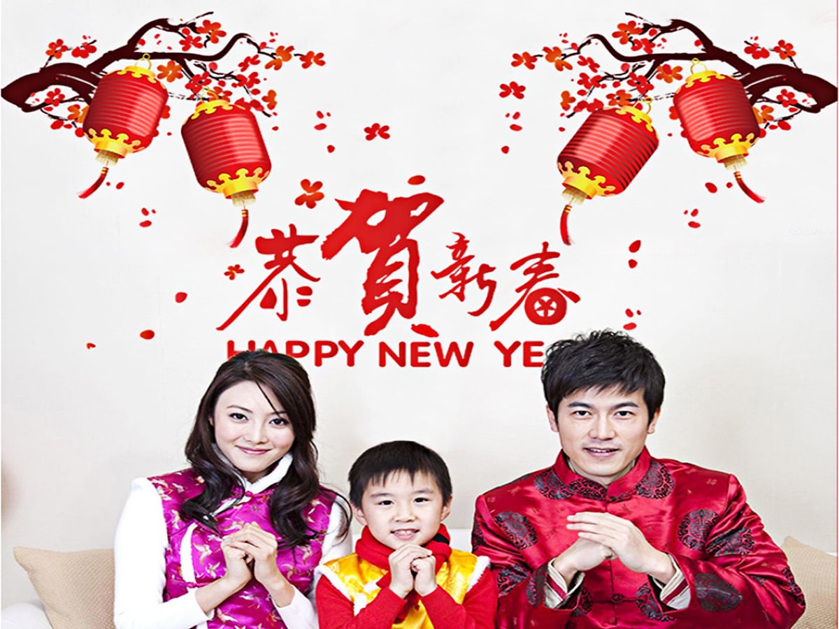 DECAL TẾT ĐÀO PHÁO ĐỎ