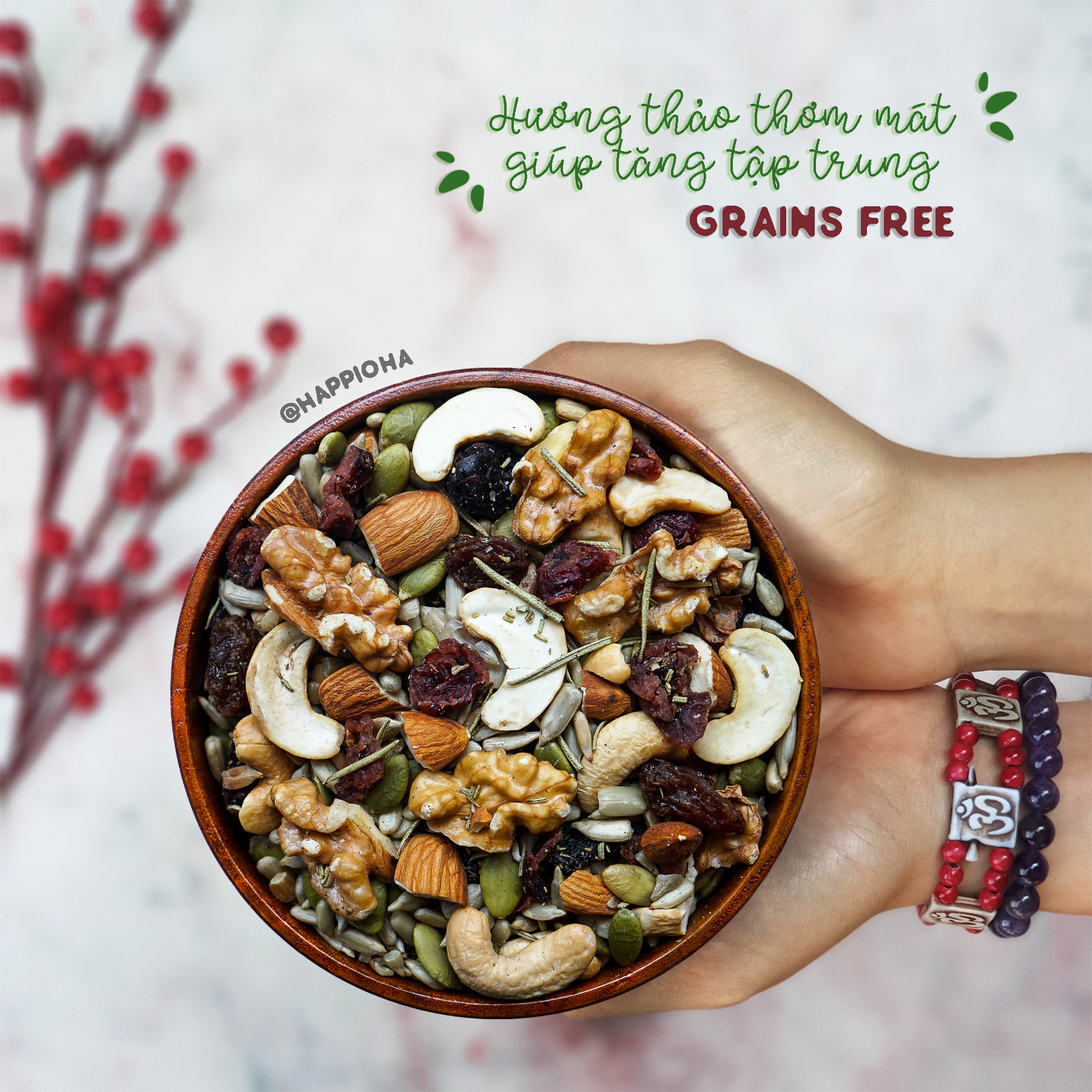 Hạt Dinh Dưỡng &amp; Quả Khô Rang Hương Thảo 400G - ROSEMARY TRAILMIX HAPPI OHA - Ăn Kiêng/Ăn Sáng Không Đường Tinh Luyện