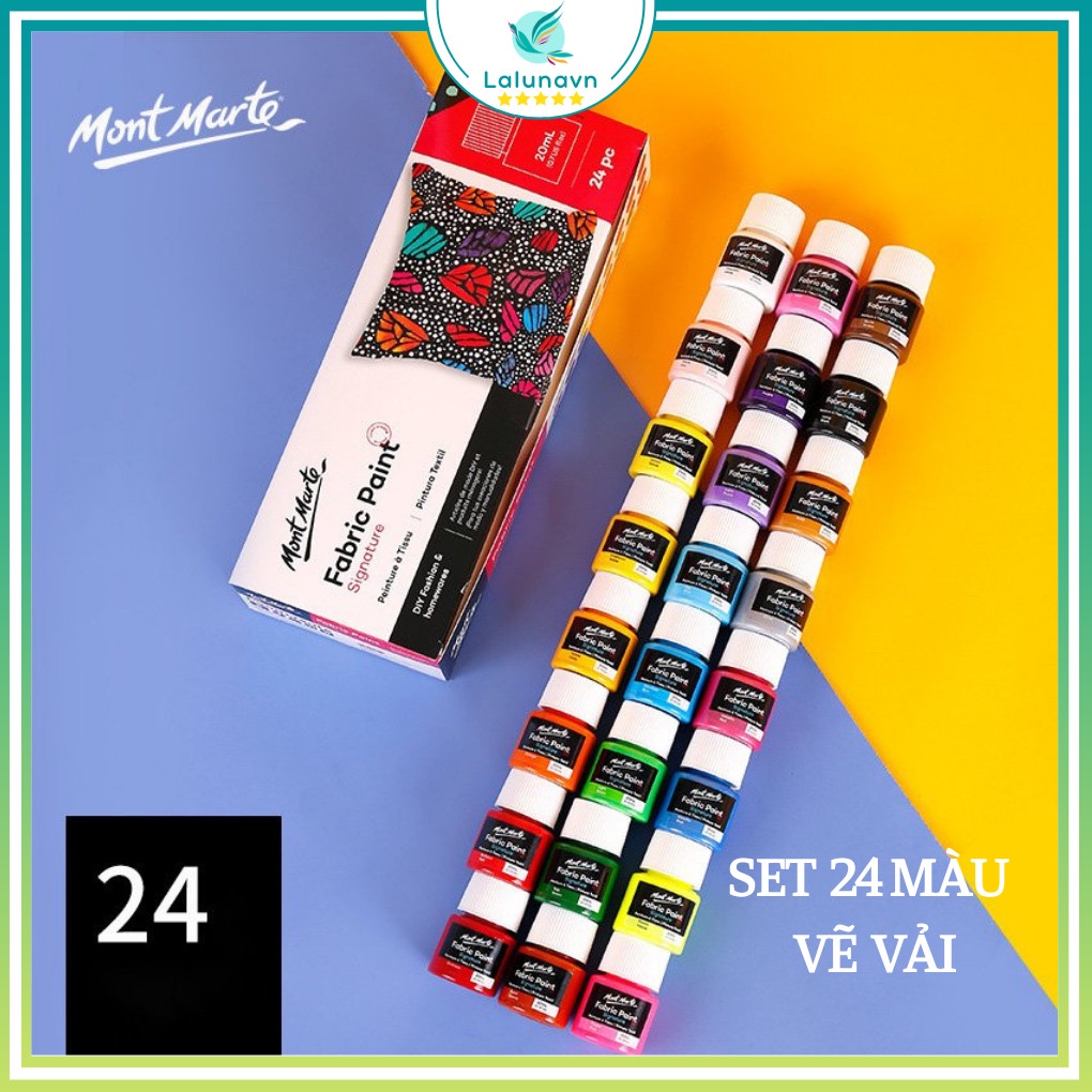 Màu vẽ vải và gốm sứ cao cấp Mont Marte của Úc - Fabric Paint 6/8/12/20/24/36 màu lọ 20ml không phai