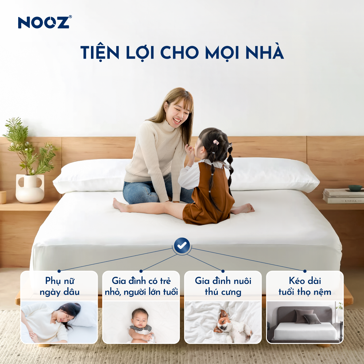Ga Chống Thấm NOOZ Ga Bo Chun Phủ TPU Kháng Nước Giúp Tăng Tuổi Thọ Và Bảo Vệ Nệm NOOZ Home Goods
