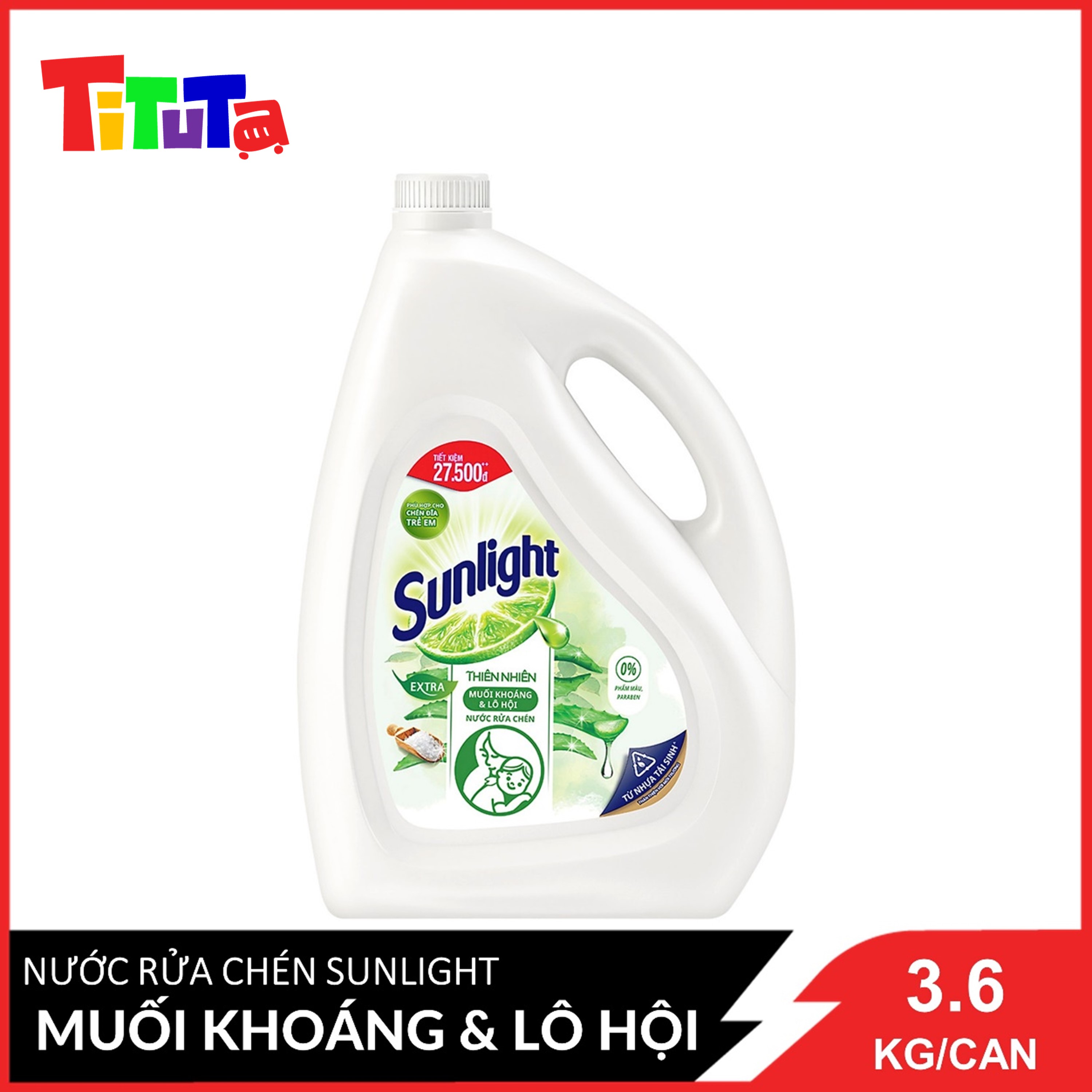 Nước rửa chén Sunlight Muối khoáng và Lô hội Can 3.6L